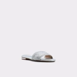 Ghalia Rhinestone Embellished Slide Sandals - Elegant Square Toe Flats -The Aldo Shop ghalia silver 040 003 029 alt3 sq gy 2000x2000