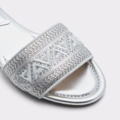 Ghalia Rhinestone Embellished Slide Sandals - Elegant Square Toe Flats -The Aldo Shop ghalia silver 040 003 029 alt4 sq gy 2000x2000
