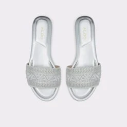 Ghalia Rhinestone Embellished Slide Sandals - Elegant Square Toe Flats -The Aldo Shop ghalia silver 040 003 029 alt5 sq gy 2000x2000
