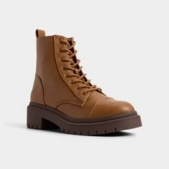 Aldo Goer Women's Brown Vegan Leather Combat Boots -The Aldo Shop product 13314434 goer brown 220 002 043 alt3 sq gy