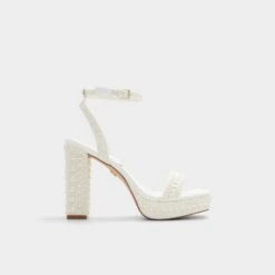 Aldo Lulu Pearl-Embellished White Platform Heels