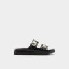 Aldo Alessie Leather Flat Slides - Elegant Chain-Buckle Sandals -The Aldo Shop product 13773249 alessie black 001 001 043 main sq gy