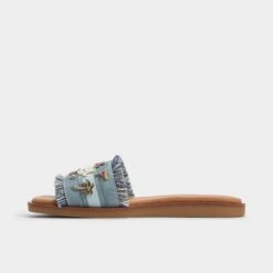 Aldo Beachside Women's Frayed Denim Slides with Embellishments -The Aldo Shop product 13902560 beachside blue 407 003 005 alt2 sq gy