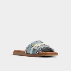 Aldo Beachside Women's Frayed Denim Slides with Embellishments -The Aldo Shop product 13902560 beachside blue 407 003 005 alt3 sq gy