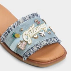 Aldo Beachside Women's Frayed Denim Slides with Embellishments -The Aldo Shop product 13902560 beachside blue 407 003 005 alt4 sq gy