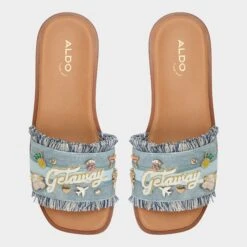 Aldo Beachside Women's Frayed Denim Slides with Embellishments -The Aldo Shop product 13902560 beachside blue 407 003 005 alt5 sq gy