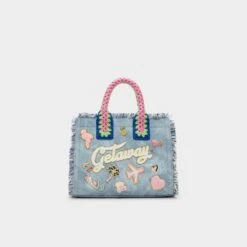 Aldo Beachyx Denim Fringe Tote Bag with Crochet Handles