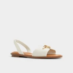 Aldo Goassi White Leather Slingback Sandals with Gold Buckle -The Aldo Shop product 13966655 goassi white 121 002 043 alt3 sq gy