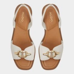Aldo Goassi White Leather Slingback Sandals with Gold Buckle -The Aldo Shop product 13966655 goassi white 121 002 043 alt5 sq gy