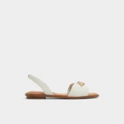 Aldo Goassi White Leather Slingback Sandals with Gold Buckle