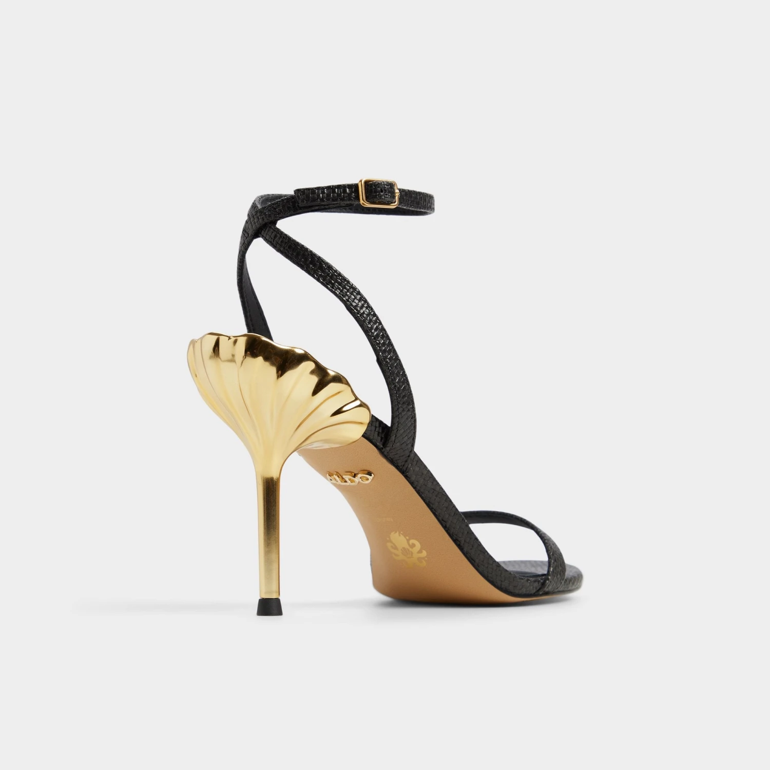 Aldo Ursulaheel Black Stiletto with Sculptural Gold Shell Heel 4 Aldo Ursulaheel Black Stiletto with Sculptural Gold Shell Heel - Image 2