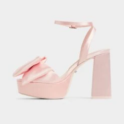 Aldo Stepsisters Pink Satin Platform Heels with Bow Accent -The Aldo Shop product 14008302 stepsistersheel pink 680 003 032 alt2 sq gy
