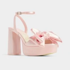 Aldo Stepsisters Pink Satin Platform Heels with Bow Accent -The Aldo Shop product 14008302 stepsistersheel pink 680 003 032 alt3 sq gy