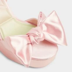 Aldo Stepsisters Pink Satin Platform Heels with Bow Accent -The Aldo Shop product 14008302 stepsistersheel pink 680 003 032 alt4 sq gy