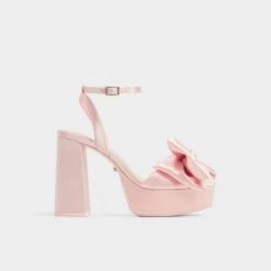 Aldo Stepsisters Pink Satin Platform Heels with Bow Accent