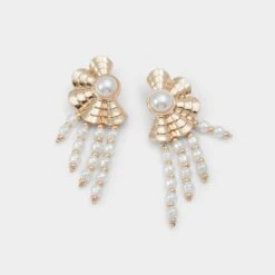 Aldo Ariel Gold Fan Drop Earrings with Pearl Detail