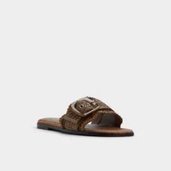 Aldo Wavysally Women's Brown Raffia Slide Sandals with Bold Buckle -The Aldo Shop product 14051762 wavysally brown 230 003 040 alt3 sq gy
