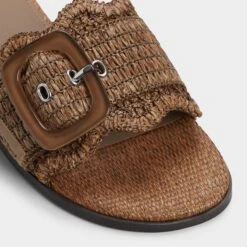 Aldo Wavysally Women's Brown Raffia Slide Sandals with Bold Buckle -The Aldo Shop product 14051762 wavysally brown 230 003 040 alt4 sq gy