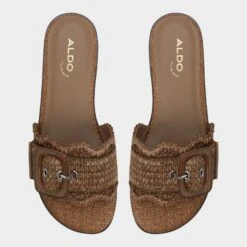 Aldo Wavysally Women's Brown Raffia Slide Sandals with Bold Buckle -The Aldo Shop product 14051762 wavysally brown 230 003 040 alt5 sq gy