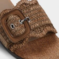 Aldo Wavysally Women's Brown Raffia Slide Sandals with Bold Buckle -The Aldo Shop product 14051762 wavysally brown 230 003 040 detail sq gy