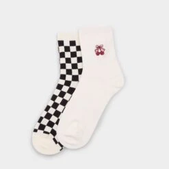 Aldo Cherryup 2-Pack Socks - Checkered & Cherry Embroidery