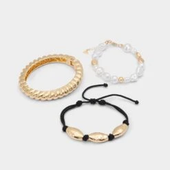 Aldo Emberr Gold-Tone and Pearl Layered Bracelet Set - 3 Pack