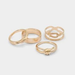 Aldo Knotta Gold-Tone Rope Knot & Pave Ring Stack