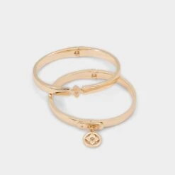 Aldo Devamaendra Gold-Tone Floral Medallion Bangle Set - 2 Piece