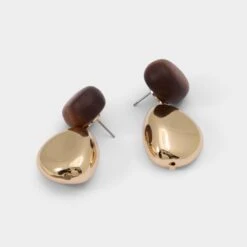 Aldo Teyrra Asymmetrical Ebony Wood and Gold Stud Earrings