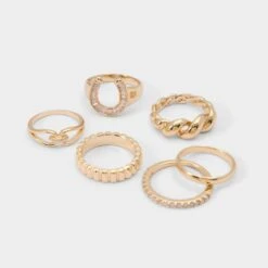 Aldo Luckyrings 6-Piece Horseshoe Pave and Stackable Ring Set