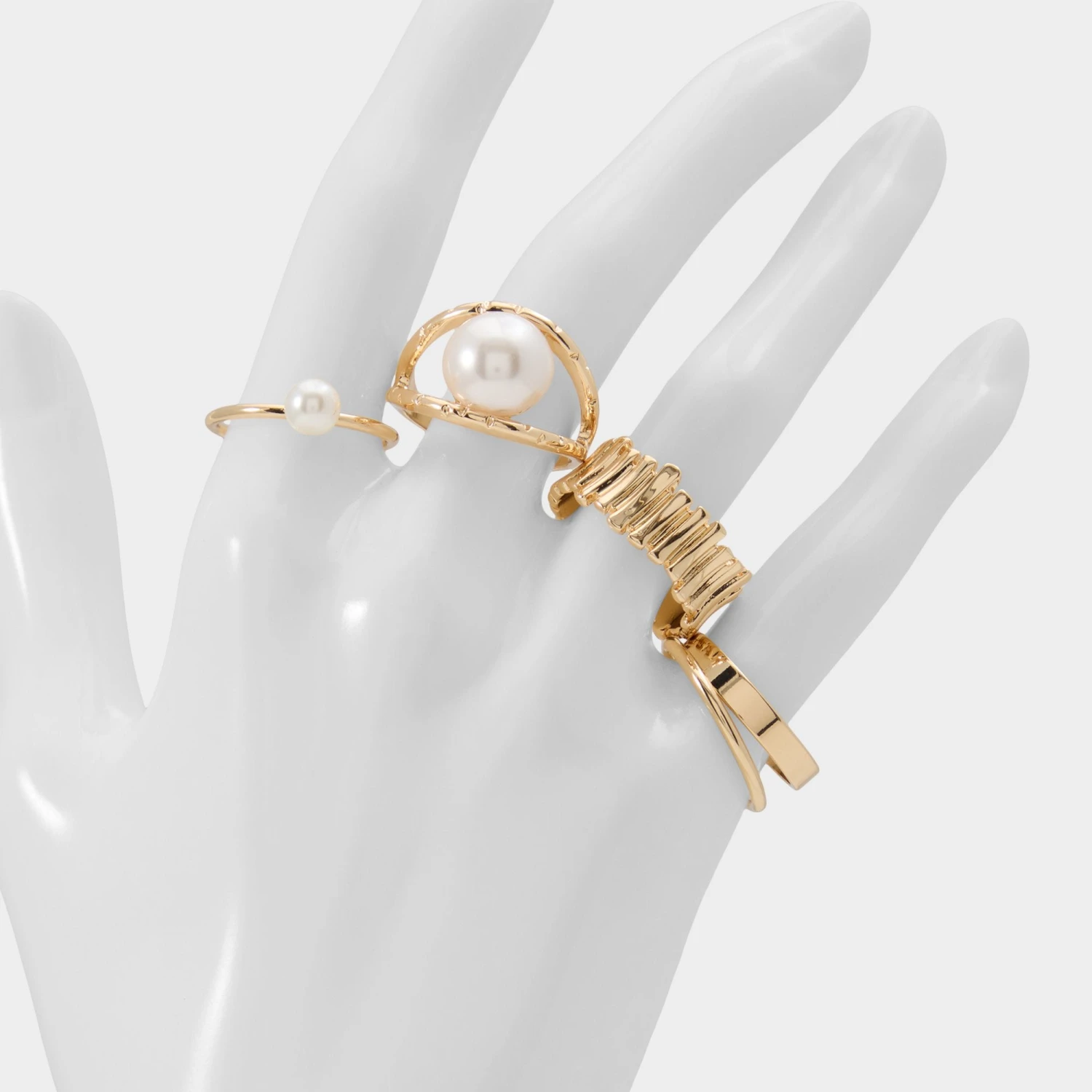 Aldo Adweli 5-Piece Pearl & Gold-Tone Stackable Ring Set 4 Aldo Adweli 5-Piece Pearl & Gold-Tone Stackable Ring Set - Image 2