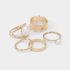 Aldo Adweli 5-Piece Pearl & Gold-Tone Stackable Ring Set