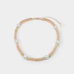 Aldo Amelinna Faux Pearl and Gold Heishi Bead Necklace
