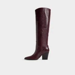 Aldo Saddle Women's Burgundy Leather Knee-High Boots with Sculpted Heel -The Aldo Shop product 14098289 saddle red 601 001 042 alt2 sq gy