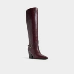 Aldo Saddle Women's Burgundy Leather Knee-High Boots with Sculpted Heel -The Aldo Shop product 14098289 saddle red 601 001 042 alt3 sq gy