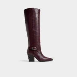 Aldo Saddle Women's Burgundy Leather Knee-High Boots with Sculpted Heel