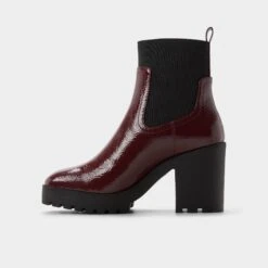 Aldo Marrgo Women's Burgundy Glossy Lug Sole Ankle Boots -The Aldo Shop product 14106415 marrgo red 606 002 053 alt2 sq gy