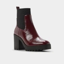 Aldo Marrgo Women's Burgundy Glossy Lug Sole Ankle Boots -The Aldo Shop product 14106415 marrgo red 606 002 053 alt3 sq gy