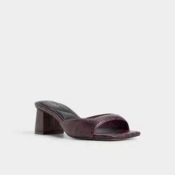Aldo Aneky Merlot Snake-Effect Square Toe Block Heel Mules -The Aldo Shop product 14115078 aneky red 601 002 044 alt3 sq gy