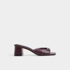 Aldo Aneky Merlot Snake-Effect Square Toe Block Heel Mules