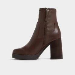 Aldo Seraphica Brown Leather Sculpted Block Heel Ankle Boots -The Aldo Shop product 14116588 seraphica brown 240 001 043 alt2 sq gy