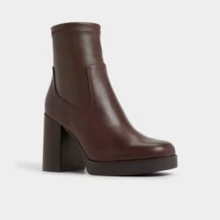 Aldo Seraphica Brown Leather Sculpted Block Heel Ankle Boots -The Aldo Shop product 14116588 seraphica brown 240 001 043 alt3 sq gy
