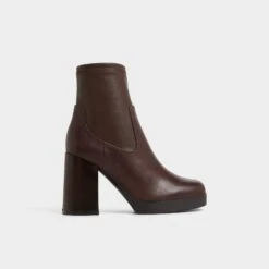Aldo Seraphica Brown Leather Sculpted Block Heel Ankle Boots