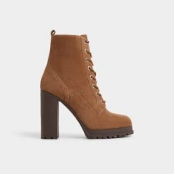 Aldo Rebelliously Women's Brown Suede Lace-Up Block Heel Boots