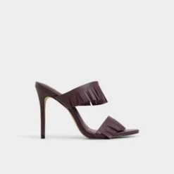 Aldo Nahanie Fringe Stiletto Mules - Burgundy Pointy Toe Heels