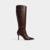 Aldo Saphiria Brown Croc-Embossed Knee-High Boots