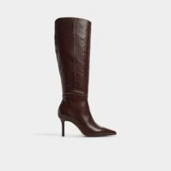 Aldo Saphiria Brown Croc-Embossed Knee-High Boots