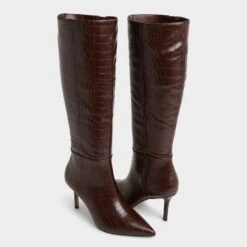Aldo Saphiria Brown Croc-Embossed Knee-High Boots -The Aldo Shop product 14118411 saphiria brown 201 002 004 spotlight sq gy