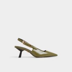 Aldo Nealie Olive Patent Slingback Kitten Heels