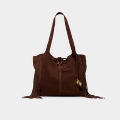 Aldo Arrow Brown Suede Fringe Tote Bag